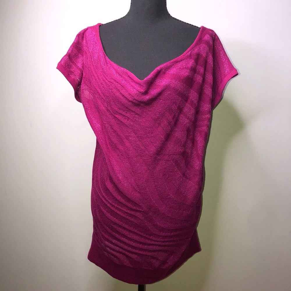 DOTS Pink Fuchsia Sheen Short Sleeve Large Blouse